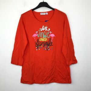 Kiwi Fresh Women's M T-Shirt Orange Jingle & Flamingle Christmas Flamingo NWT